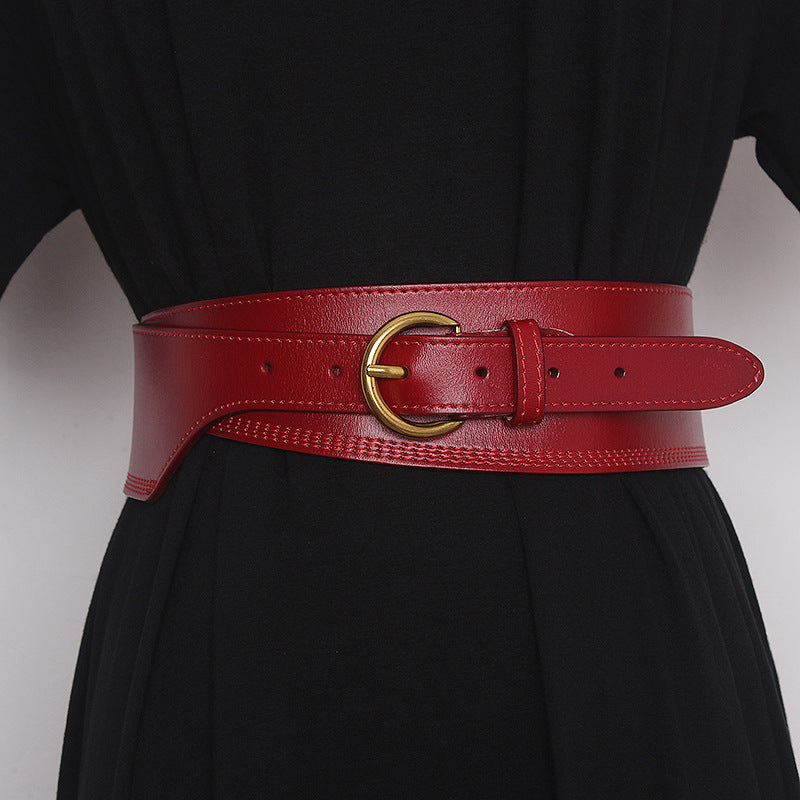 Japanese Pin Buckle Irregular Cowhide Embossed Girdle For Women