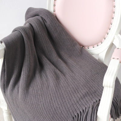 Striped Coarse Fringe Bed End Knitted Blanket Sofa