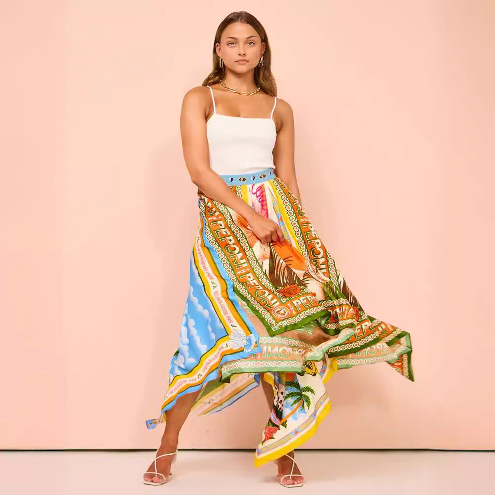 Fashionable All-match Irregular Skirt Printed Skirt
