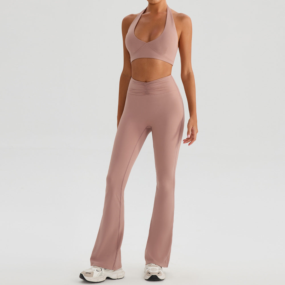 Yoga Sports Halter Bra And Tennis Skirt Two-Piece Set Outdoor Running Fitness Outfit Long And Short Pants Set