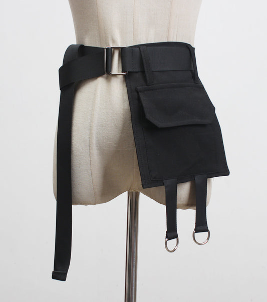 Black Apron Overskirt Waist Seal Skirt Pocket Decoration Black