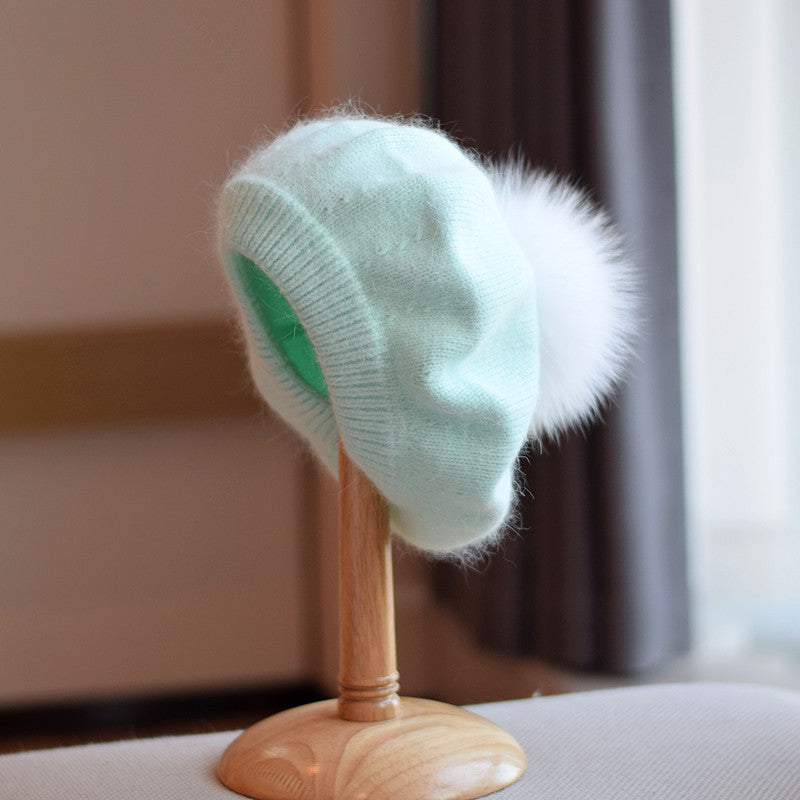 Women's Thin Autumn And Winter Knitting Warm Fur Ball Hat