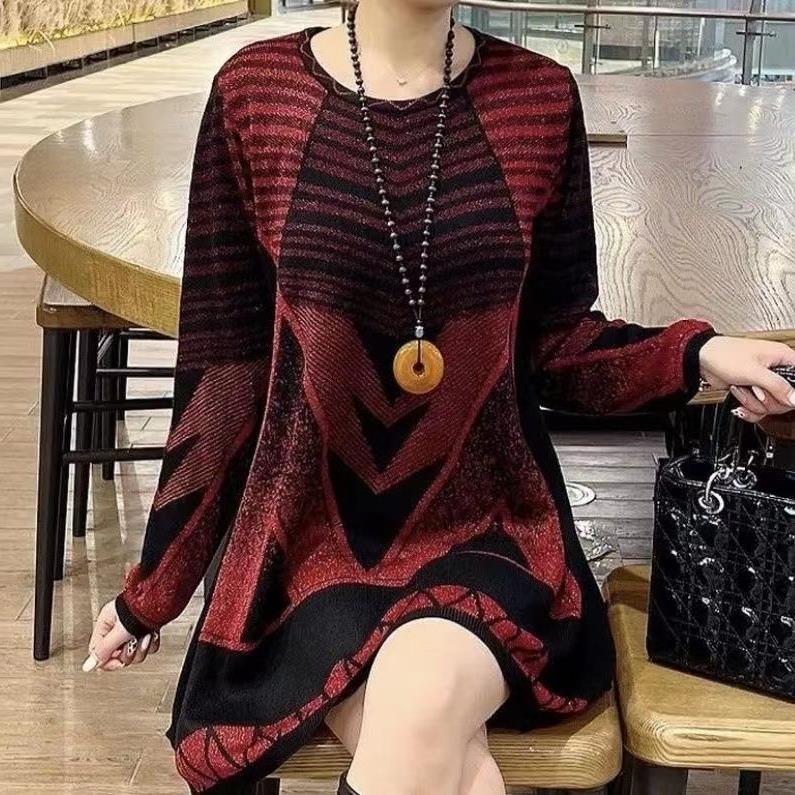 New Mid-length Round Neck Autumn And Winter Geometric Sweater