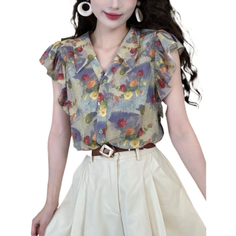 Retro V-neck Shirt For Women High-end Elegant Top
