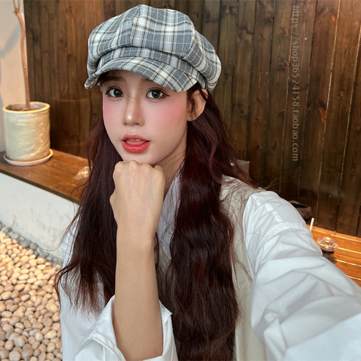 Women's Spring And Summer Fashion Plaid Octagonal Hat