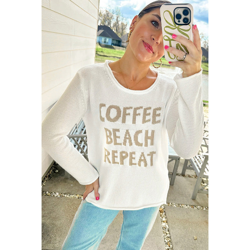 European And American Leisure All-match Letters Printed Loose Long Sleeves Sweater For Women