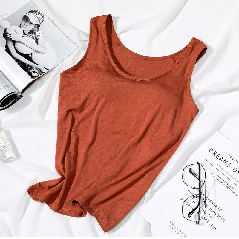 Camisole With Chest Pads Outerwear Base Layer Spaghetti Strap Top