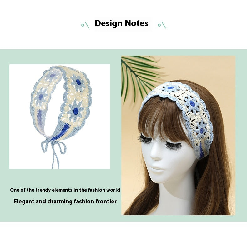 Summer Wide-brimmed Hollow Knitted Headcloth Hair Band