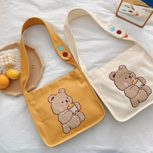 Cute Little Bear Embroidered Crossbody Sail Bag Girl