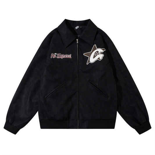 PU Leather Polo Collar Jacket Men
