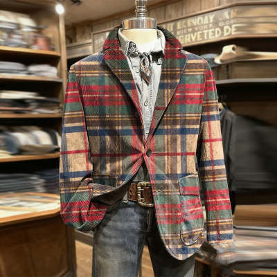 Notched-collar Christmas Plaid Autumnwinter Coat