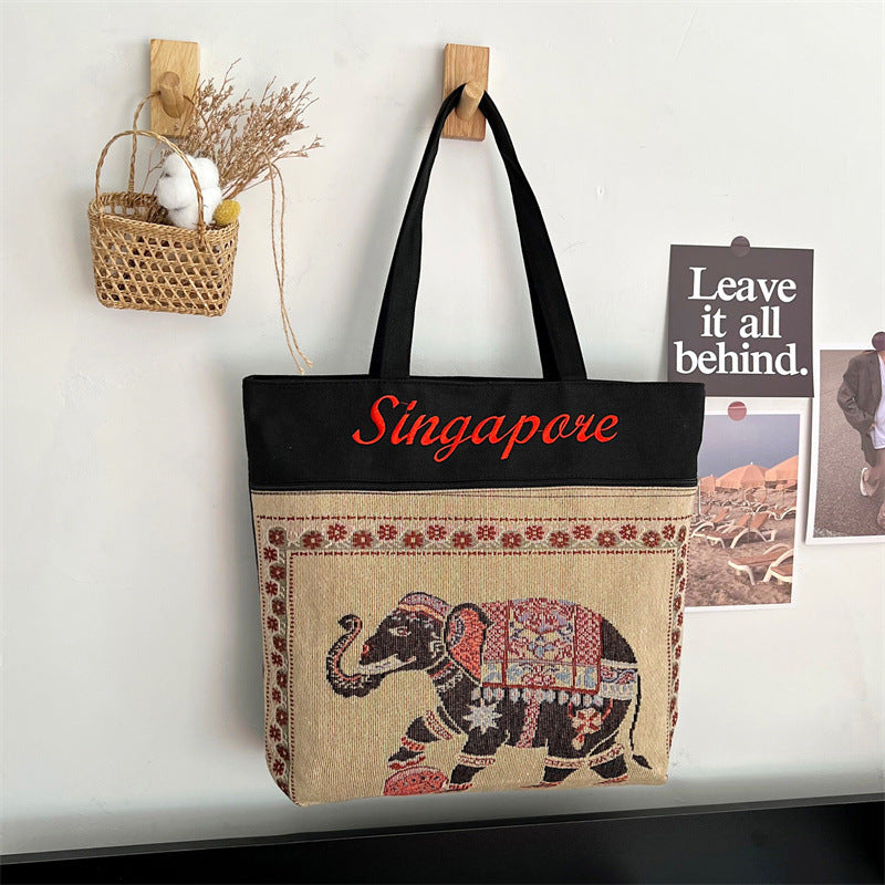 Embroidered Twine Belt Large Capacity Shoulder Bag