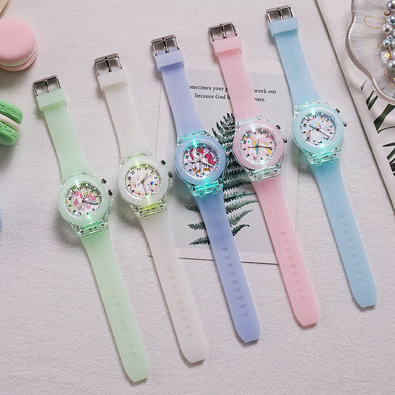 Unicorn Luminous Silicone Quartz Watch For Primary School Kids And Children