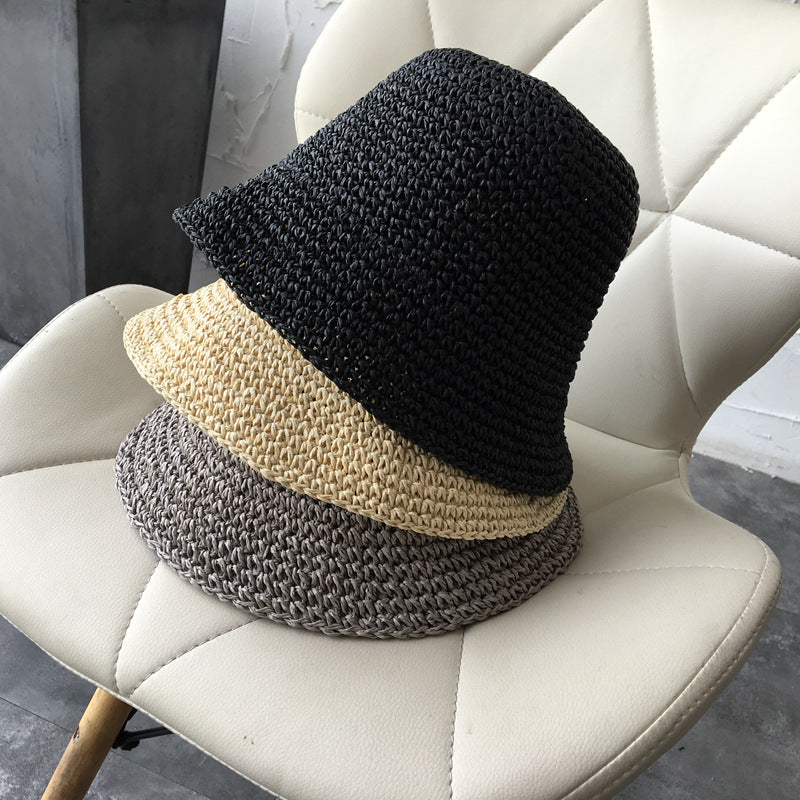 Women's Straw Hat Foldable Rolled Edge Small Brim Sunshade