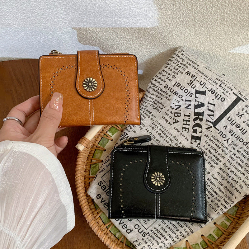 New Womens Oil-leather Wallet Vintage Short Style