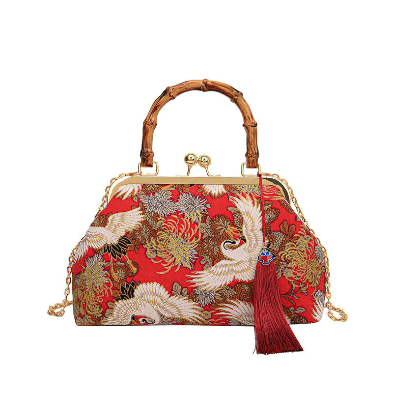 New Chinese Style Retro National Style Embroidered Clutch Bag Red-crowned Crane Handbag
