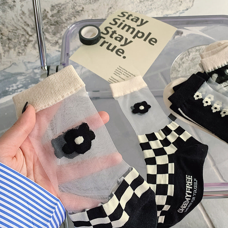 Cool Crystal Glass Silk Heart Socks
