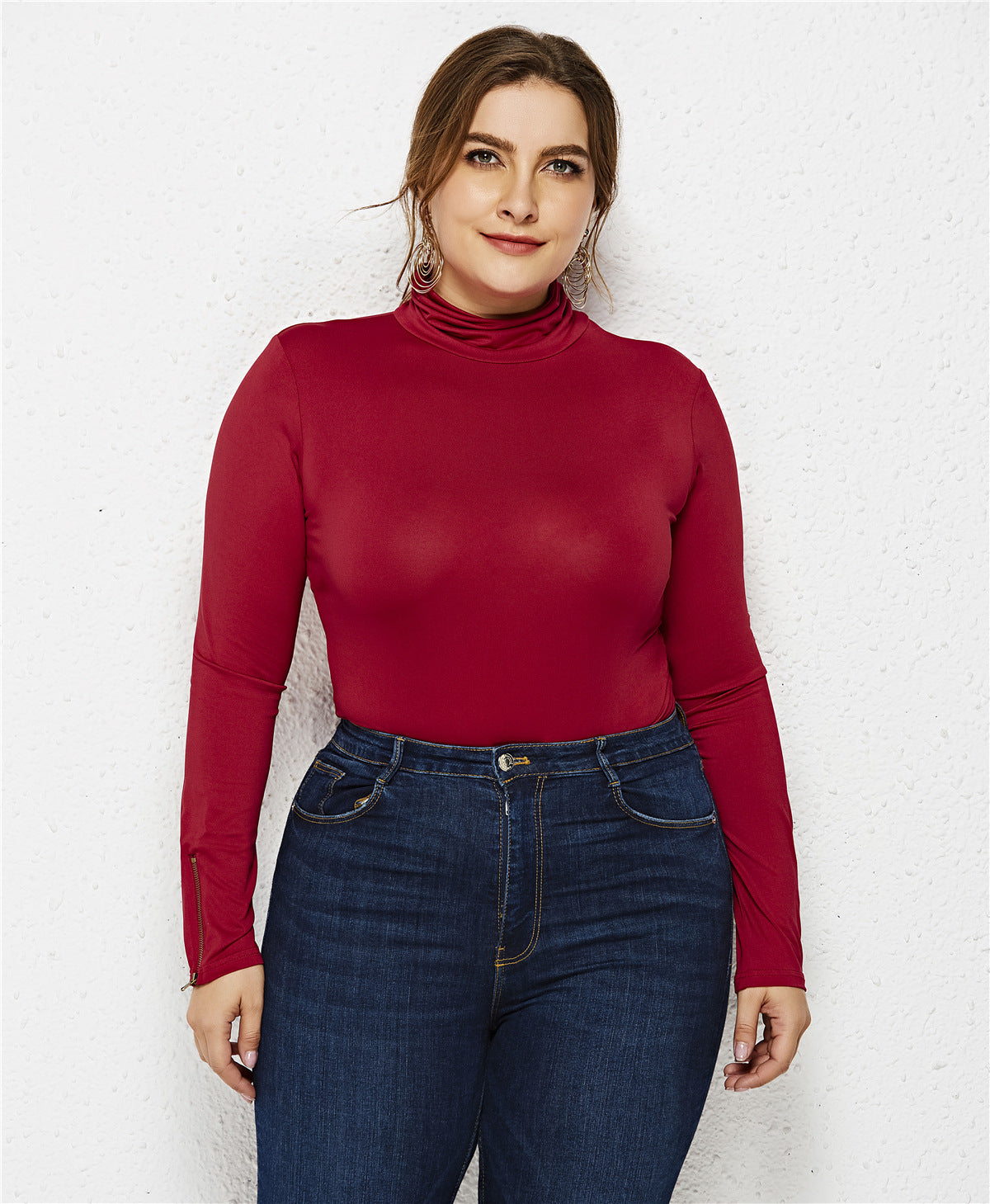 Long Sleeve Round Neck Zipper Bodysuit Fashion  Bottoming Shirt