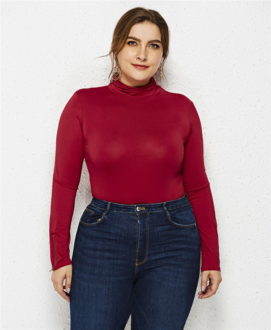 Long Sleeve Round Neck Zipper Bodysuit Fashion  Bottoming Shirt
