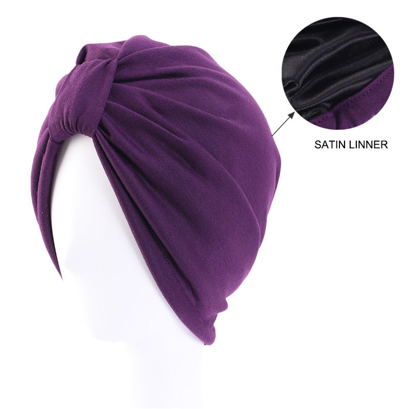Double-layer Satin Cotton Headscarf Cap Ethnic Turban-style Headwear