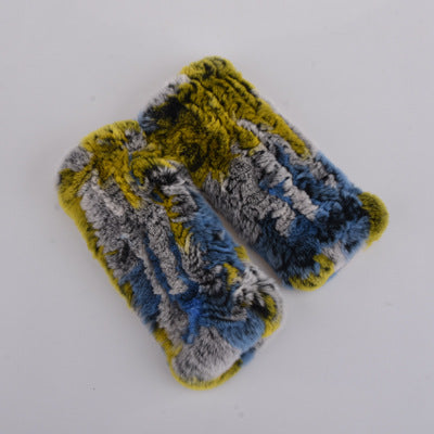Rabbit Fur Half Finger Gloves Padded
