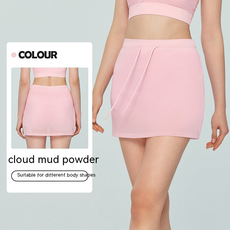 Spring And Summer Mesh Yarn False Two Pieces Sports Skirt