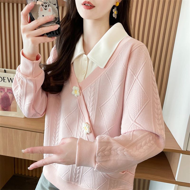 Plus Size Fake Two Pieces Sweater Women's Design Sense