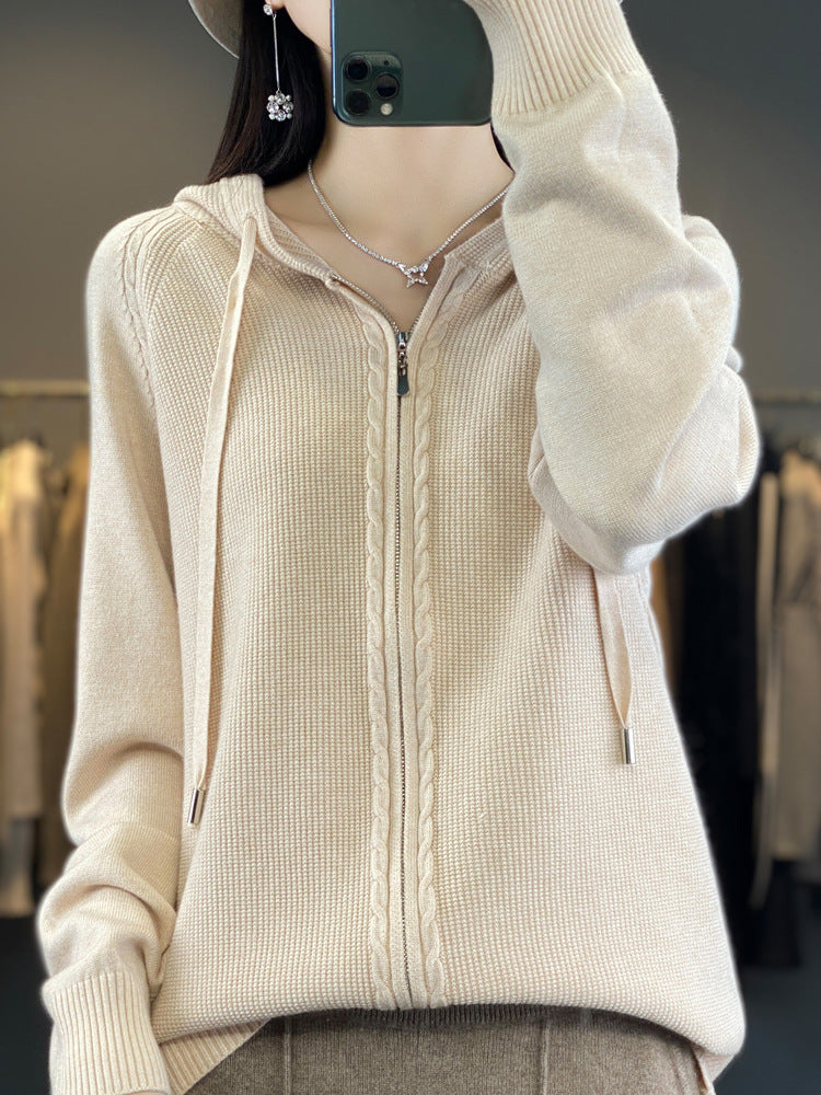 Double Zipper Cardigan Sweater Hoodie Loose-fitting Hoodie Long Sleeve