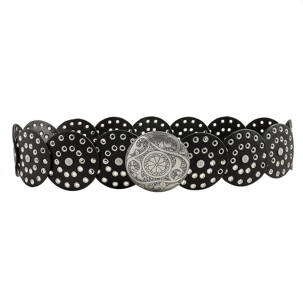 Retro Women's Round Hollow Metal Wide Belt