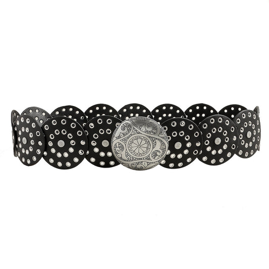 Retro Women's Round Hollow Metal Wide Belt