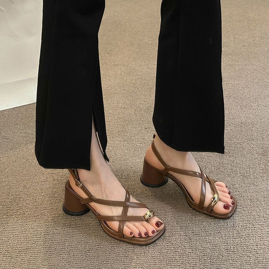 Women's Fashionable All-match Gentle Temperament Ankle-strap High Heel Sandals
