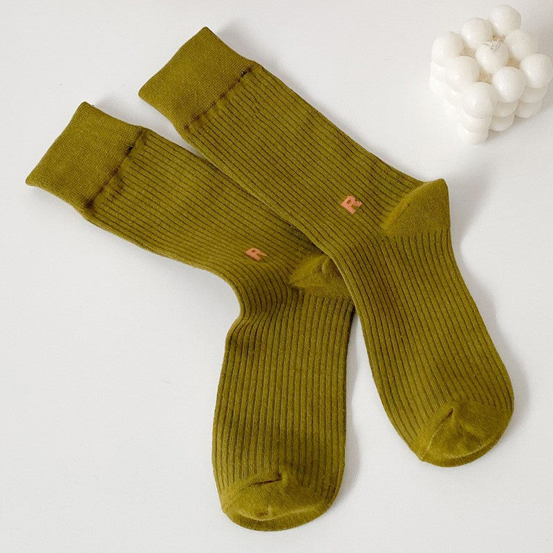 Socks Women's Long Cotton Socks Candy Color Japanese R Letters