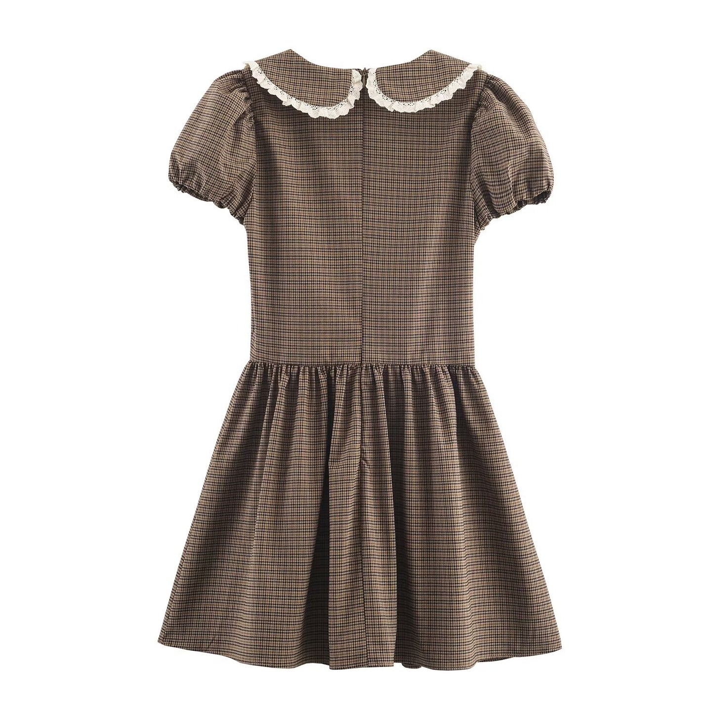 Womens Stylish Elegan Slim-Fit Plaid Lapel Dress