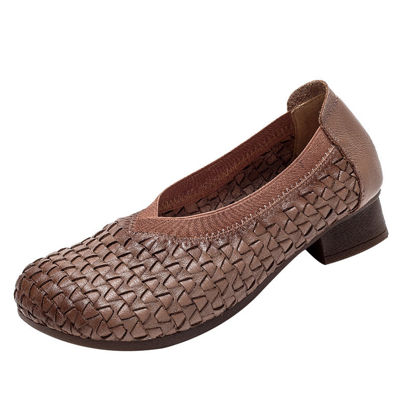 Fashion Retro Leather Low Heel Women's Shoes