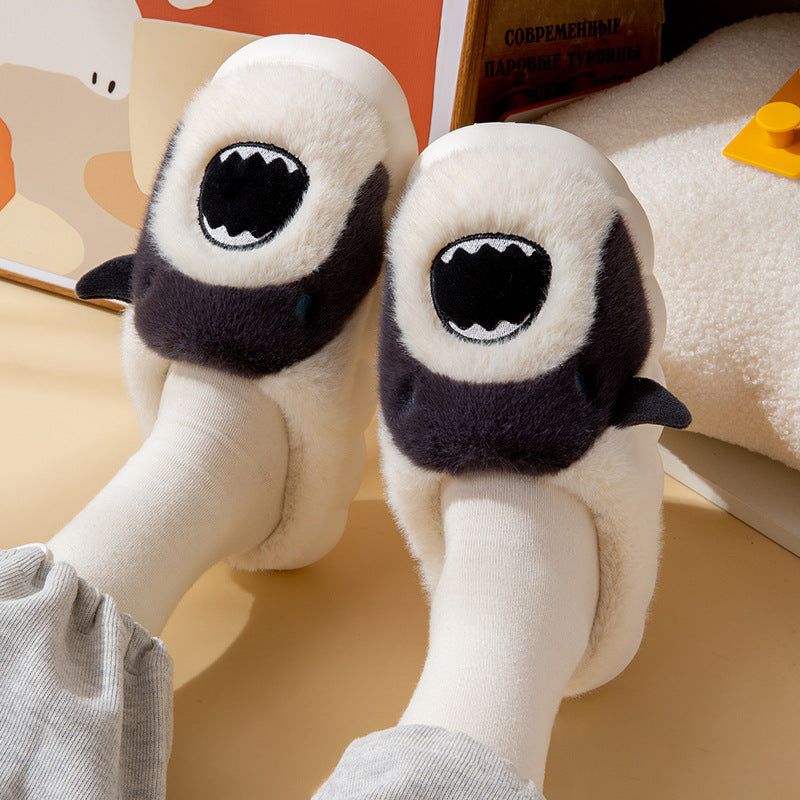Cartoon Shark Cotton Slippers Winter Home Non-slip Indoor Plush Warm