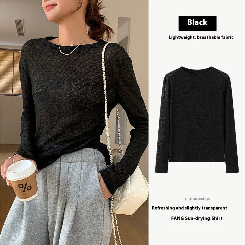 Soft Glutinous Sweater Hollow Sweater Round Neck Loose Top
