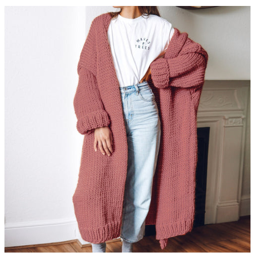 Long Solid Color Plus Size Loose Cardigan Sweater Coat