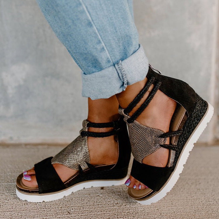 European And American Fashion Thick-soled Hemp Rope Fish Mouth Sandals