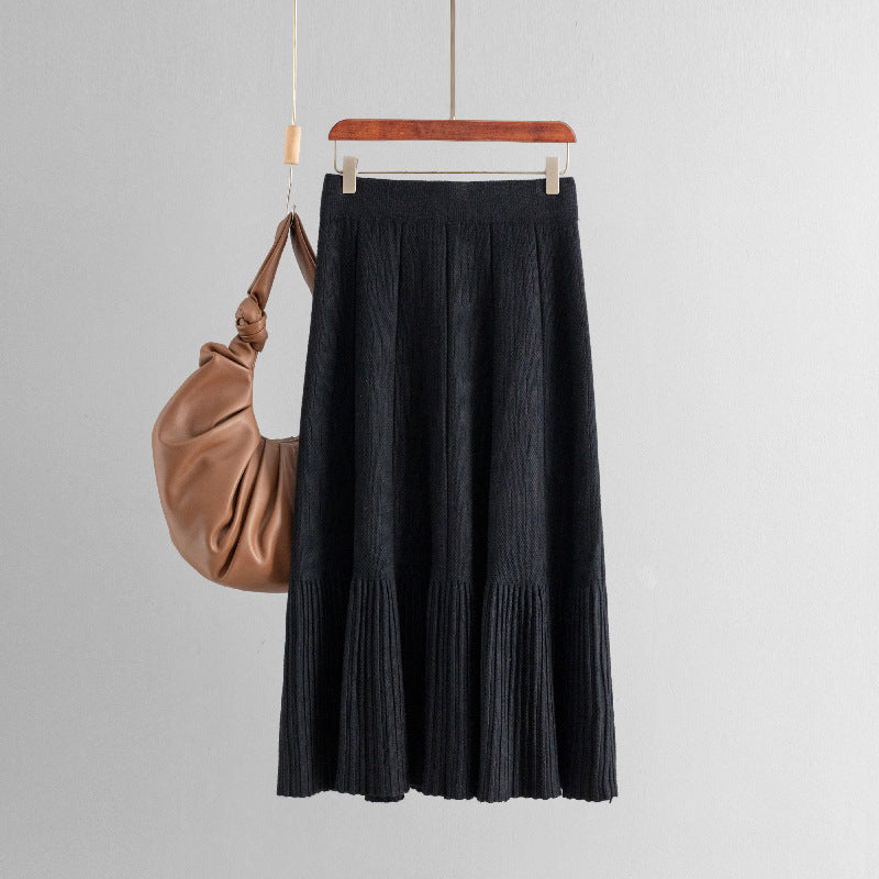 Waist Slimming Pleated Skirt Mid-length Women