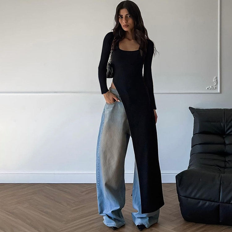 Figure-hugging Sexy Long-sleeve Dress With A Slit