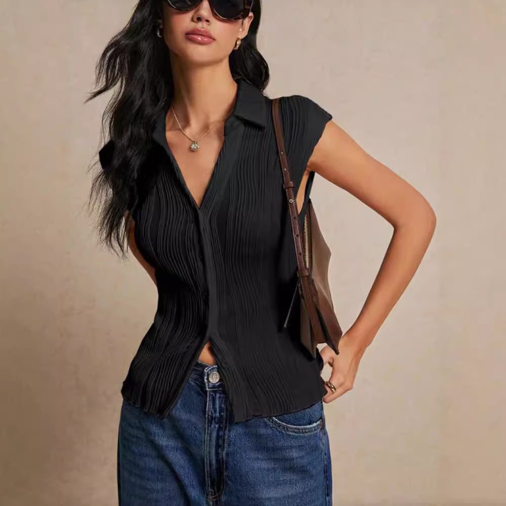 Simple Slim Vest V-neck Sleeveless Button Sweater