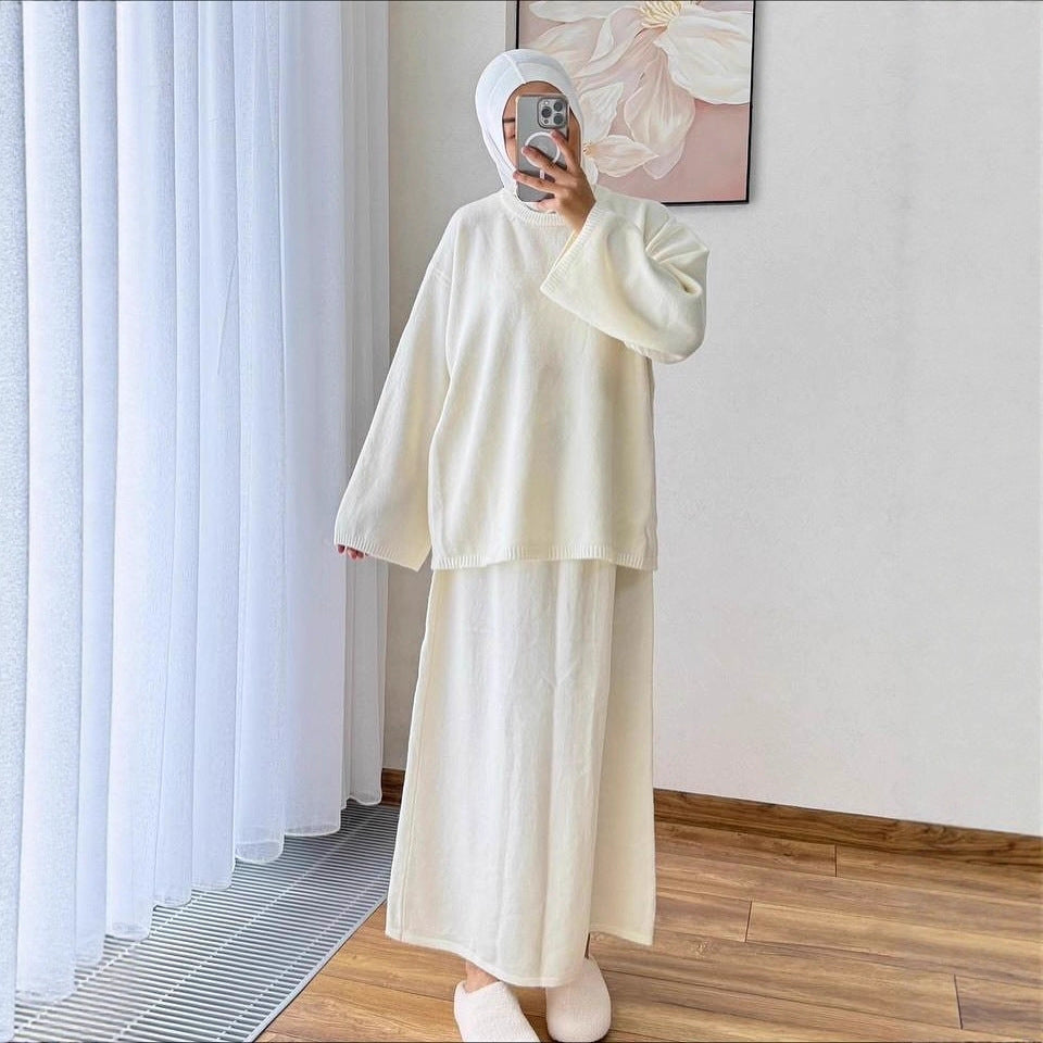 Stylish Casual Crew-neck Long-sleeve Tie-front A-line Dress In Hong Kong Style