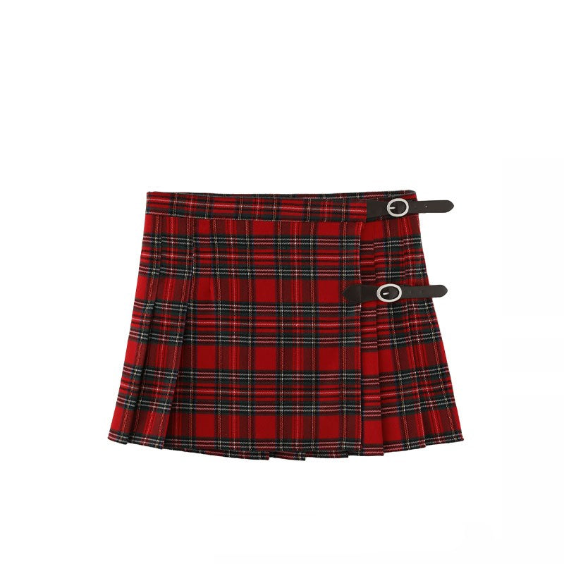 American Pleated Skirt Bm Half Body High Waisted Plaid Short Skirt