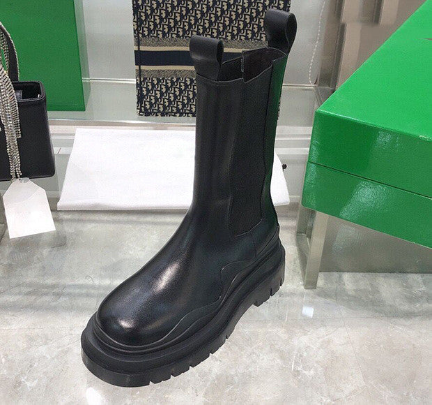 New Thick-soled Leather Martin Boots Women Spring And Autumn