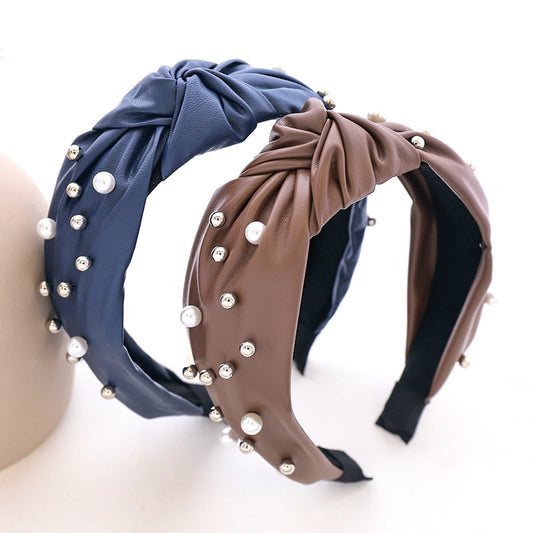 Fashion Leather Beaded Pearl Headband