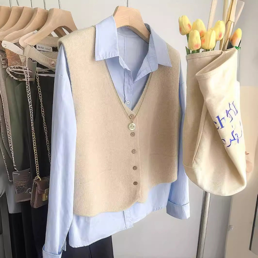 Simple All-match Solid Color And V-neck Knit Casual Women's Vest