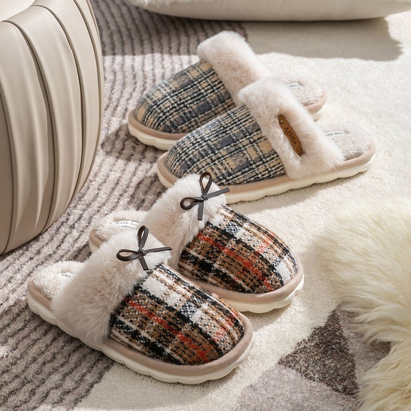 Cute Four Seasons Home Non-slip Plush Cotton Slippers Women