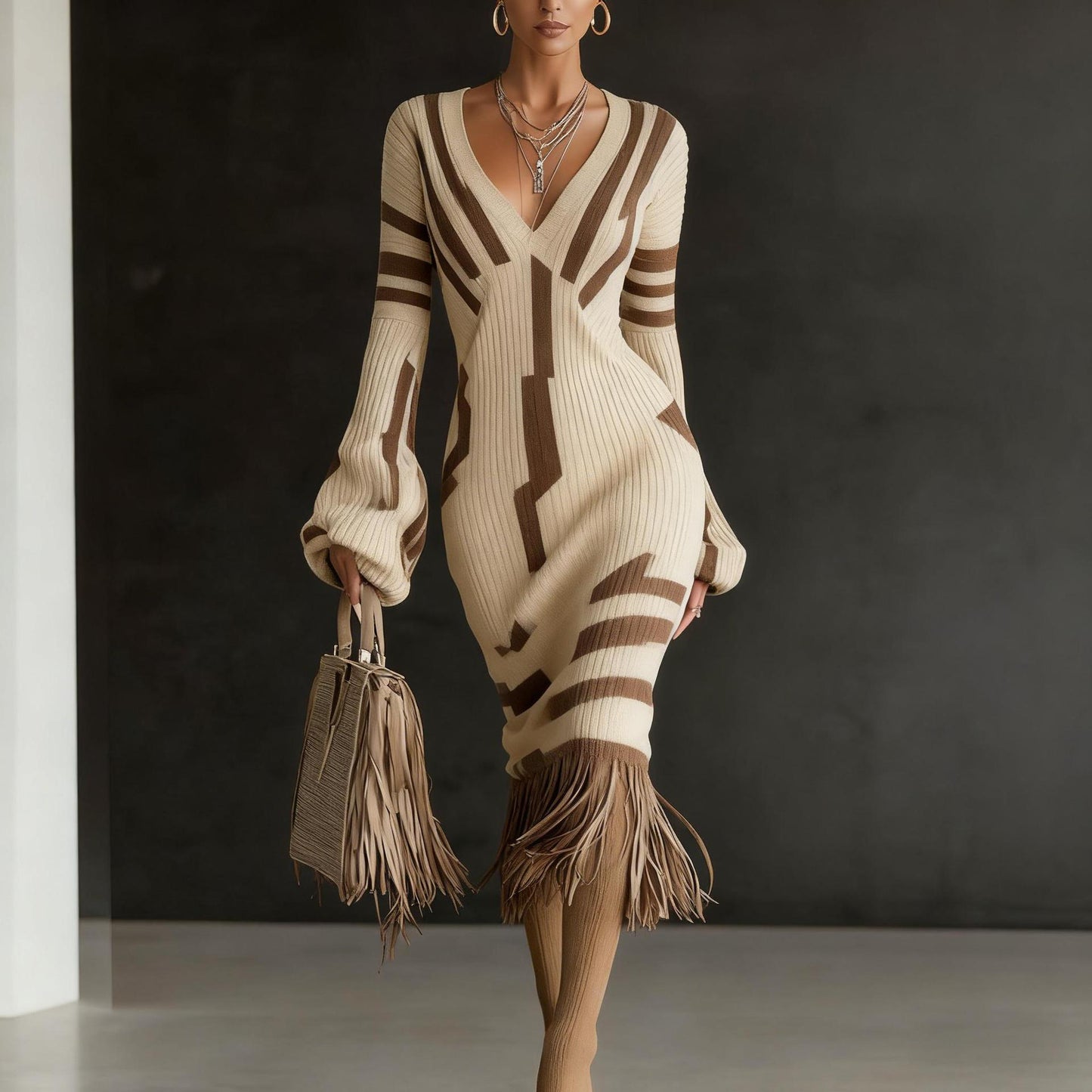 Womens Knitted Effect Sweater Dress