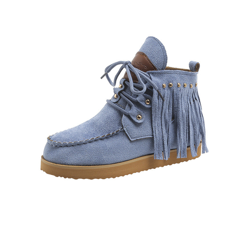 Tassel Boots Women's Tassel Lace-up Comfortable Flat Bottom