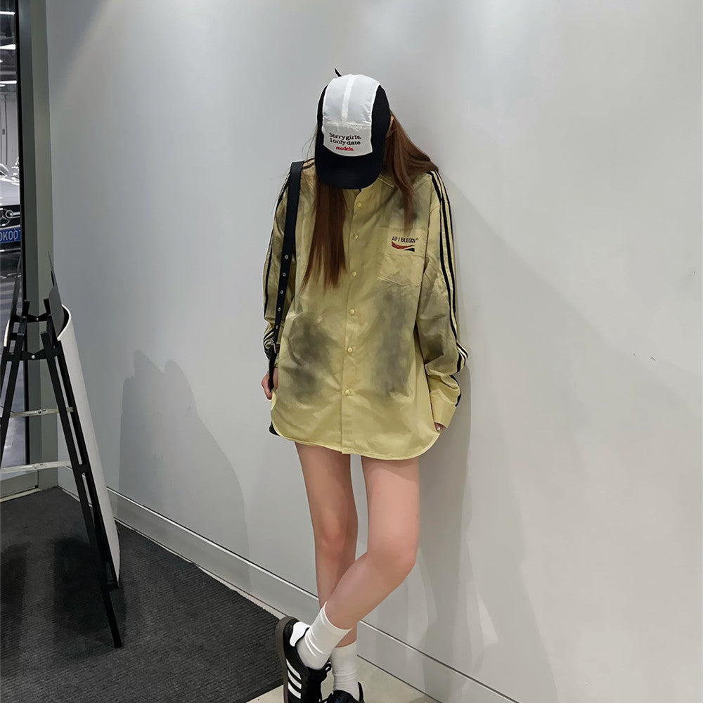 Distressed Dirty Shirt For Men And Women Spring And Autumn Loose Casual